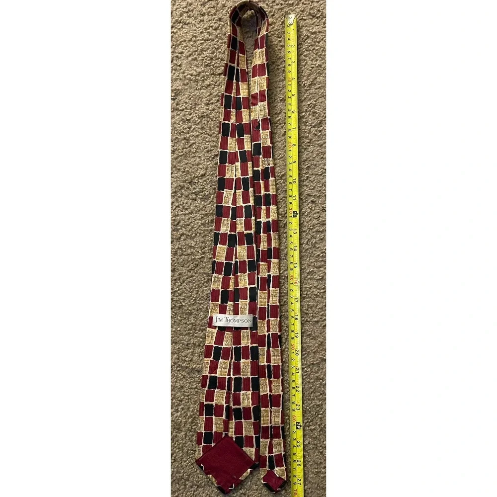 Jim Thompson Neckwear Tie Multicolor Red Black Safari Elephant AOP Silk JBHS